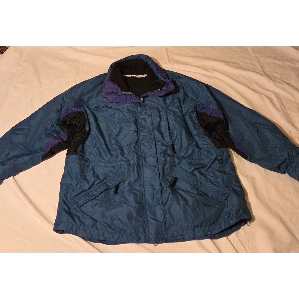 Vintage 90s Columbia Long's Peak Jacket Women's XL Teal Purple Fleece Lined